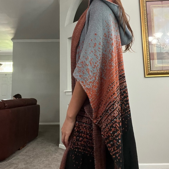 EUC Hooded Multicolor Poncho Sweater - Picture 3 of 6